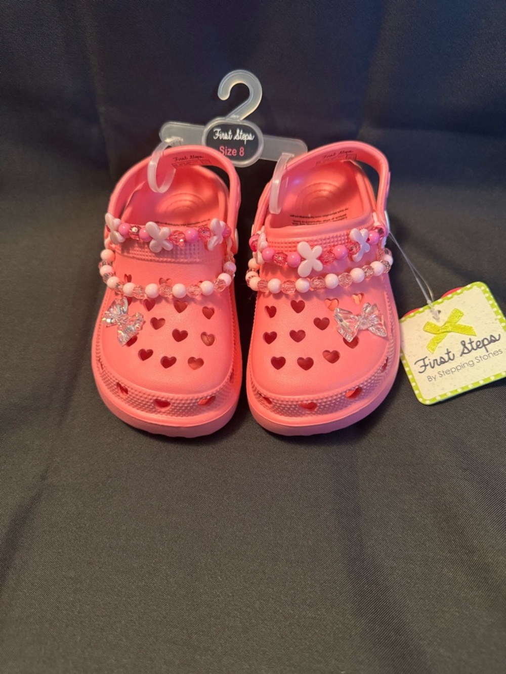 NWT Stepping Stones Pink Heart Cutout Beaded Clogs Toddler Size 8 Girl Shoes